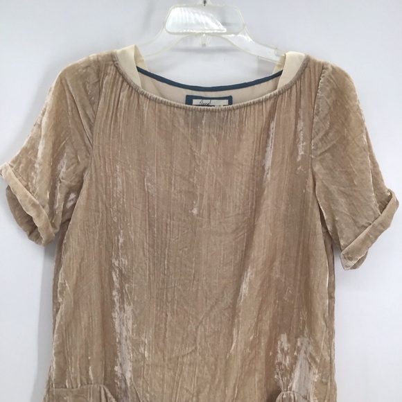 Anthropologie Floreat Crinkle Velvet Dress Casual Career Champagne Size XS - Picture 8 of 10